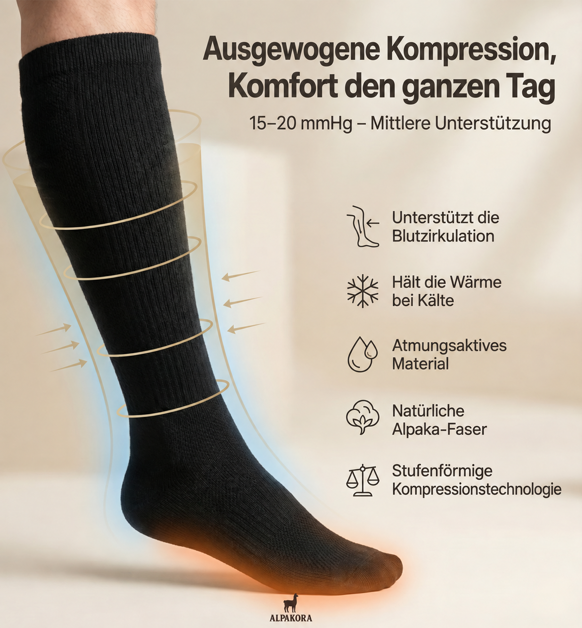 Alpaka-Kompressionsstrümpfe – Produktinformation auf Deutsch